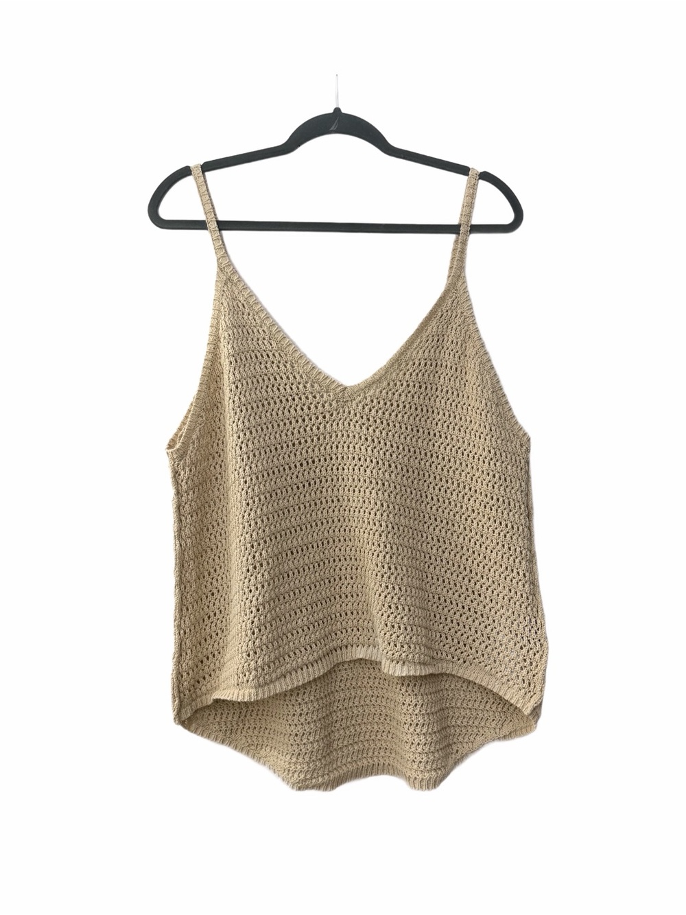 By Together Beige Crochet Knit V-Neck Tank
